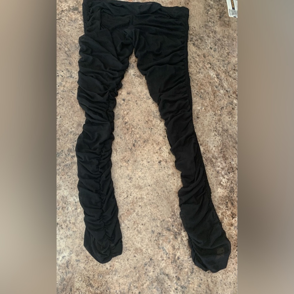 Torrid Black Sheer Ruched Mesh Leggings Plus Size 1X Open Leg Tights - Picture 5 of 16